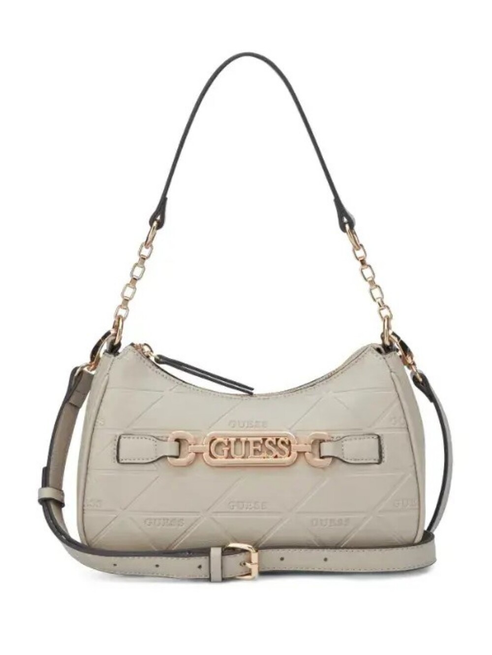 GUESS Cream Quilted Logo Shoulder Bag with Gold Hardware
